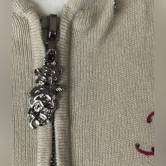 NWT Vintage ED HARDY Hoodie Sweater Cream Birds Enbroidered Designer Cardigan - Picture 14 of 15